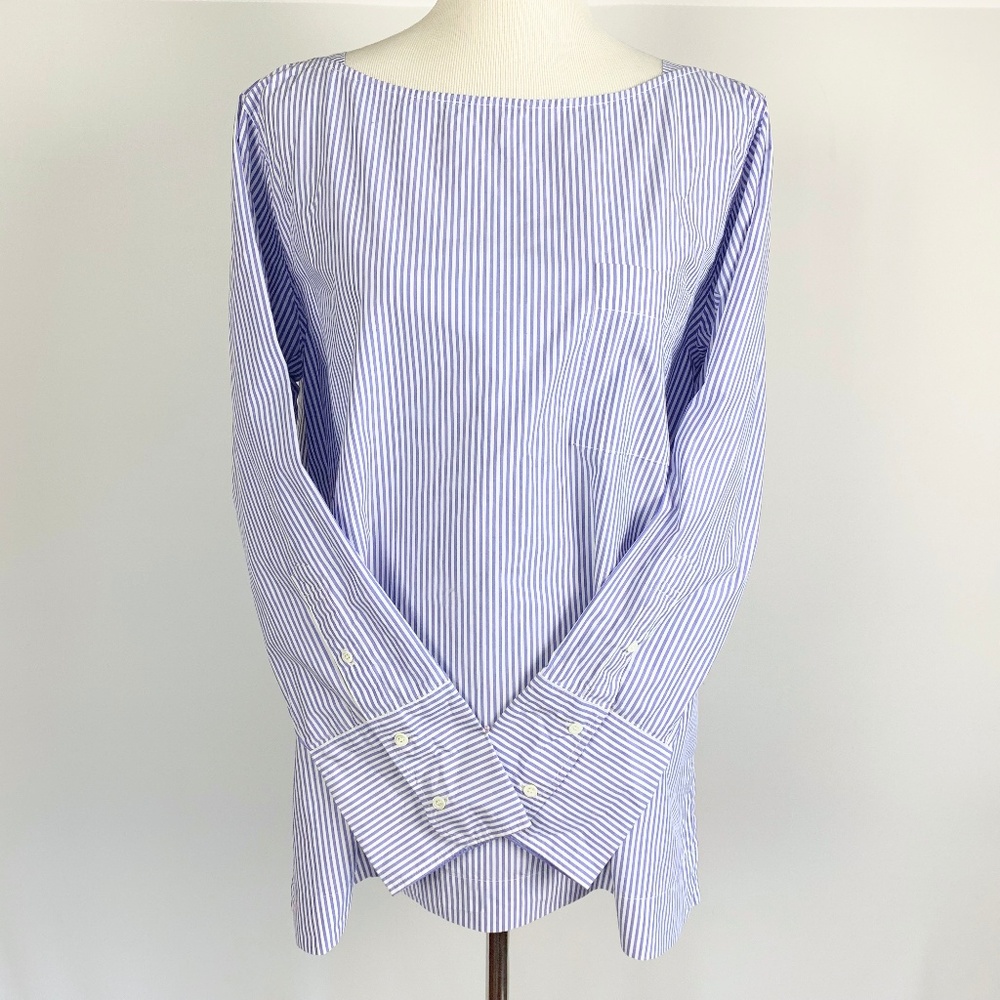 J Crew Cotton Pinstripe Blouse Sz 14